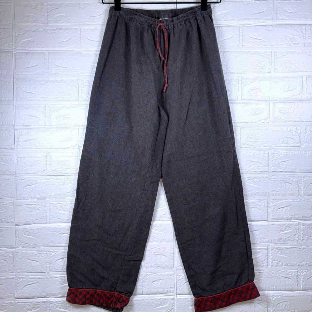 Tommy Hilfiger Pajama Pants Women Small Gray Buffalo Plaid Cuff Sleepwear